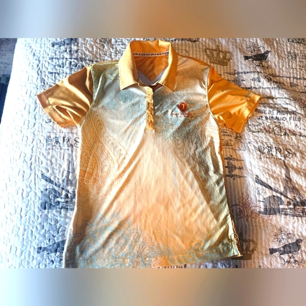 Women’s Swingolf Bali National Golf Club Polo Shirt Yellow Print Size L